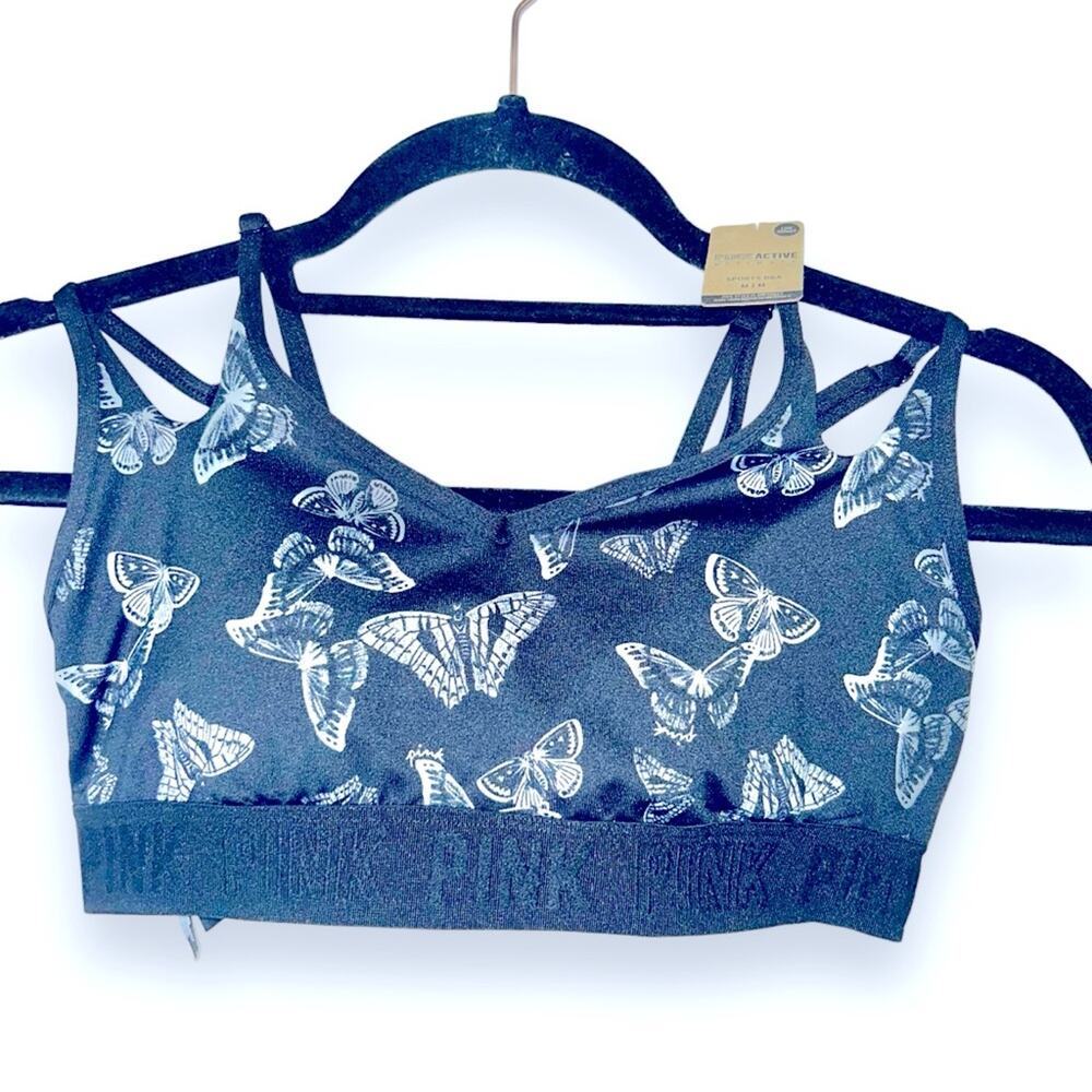 NWT Victoria’s Secret PINK Double Shoulder Strap Butterfly Sports Bra- Medium